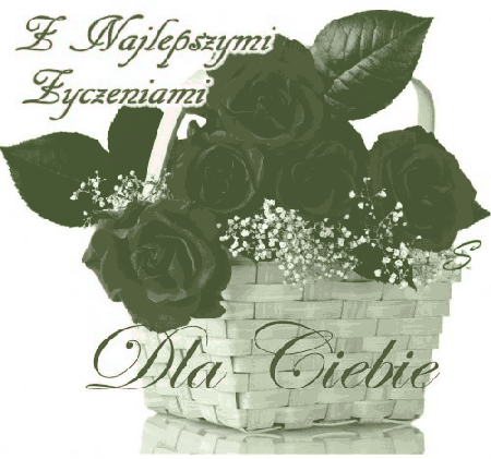 Czerwone róże w koszyczku z życzeniami na dzień kobiet